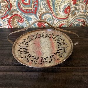 Vintage Homan plate on Nicked silver reticulated with handle.  Made in the USA